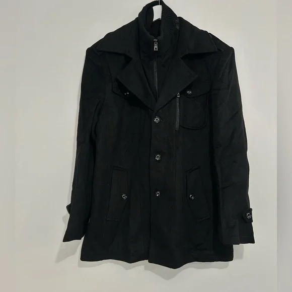 Men’s Wool/Polyester Blend Black Coat - Picture 2 of 15